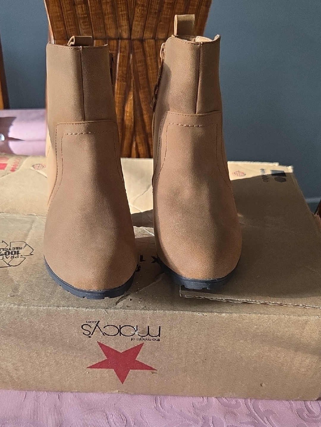 Rialto Tan Suede-Look Ankle Booties